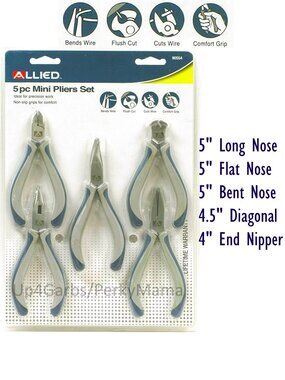 Allied 5 pc Mini Plier Set 90554 Comfort Grip Nipper, Long, Flat, Bent, Diagonal